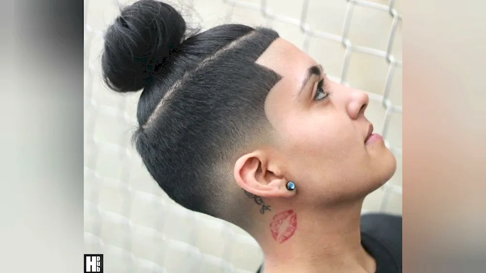 Man bun with shaved back of head