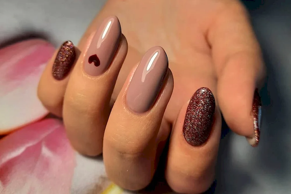 Nude manicure French almond