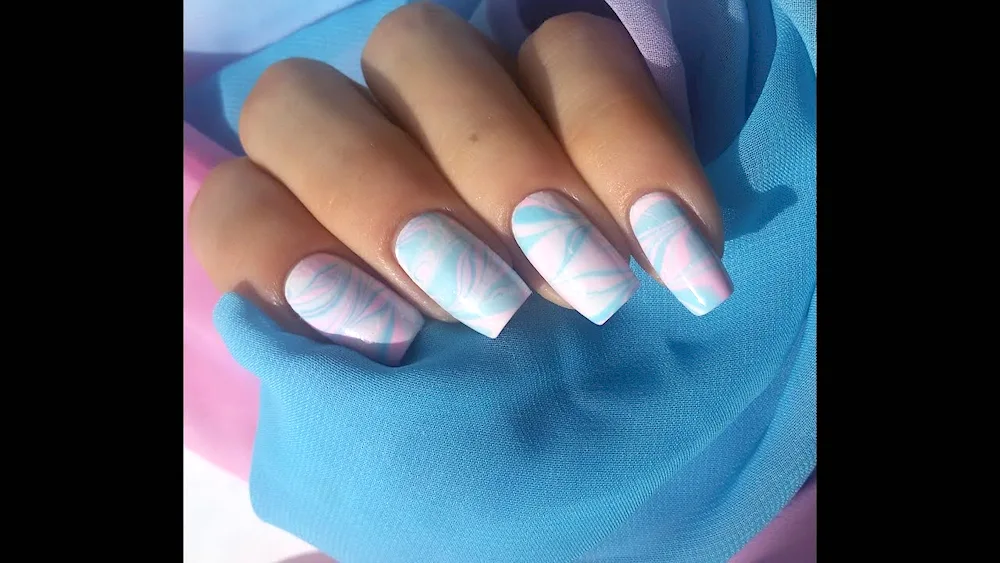 Pink manicure with pink and blue shades