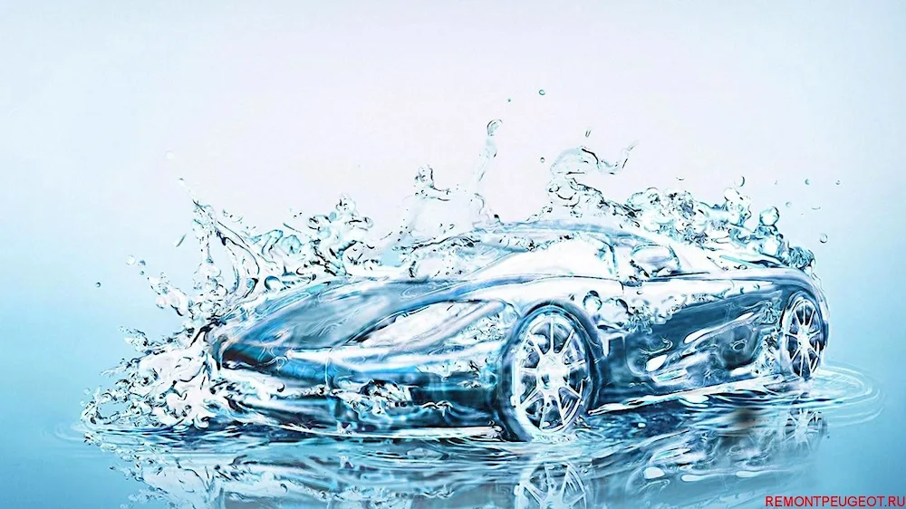 Car in splashing water