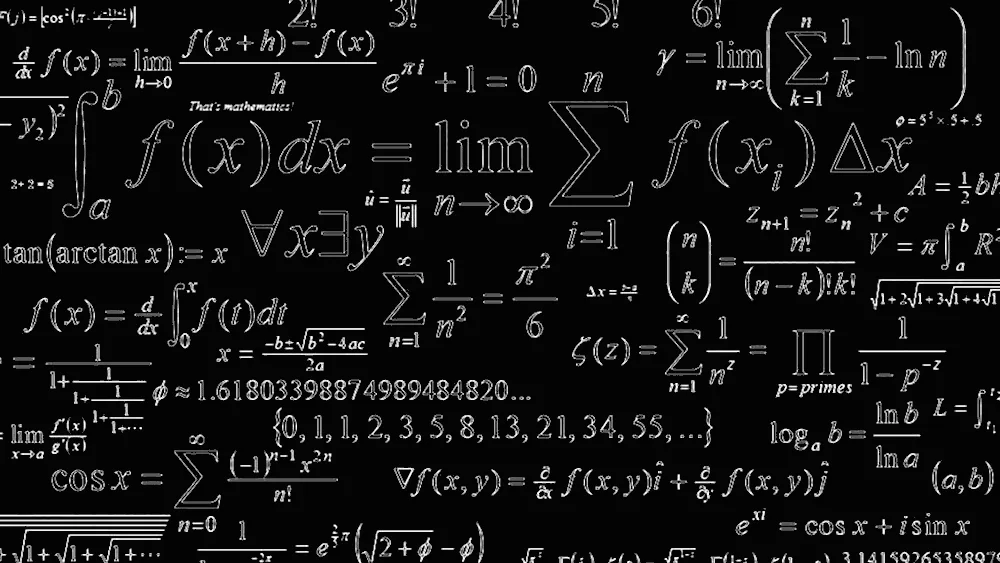 Mathematical formulas on black background