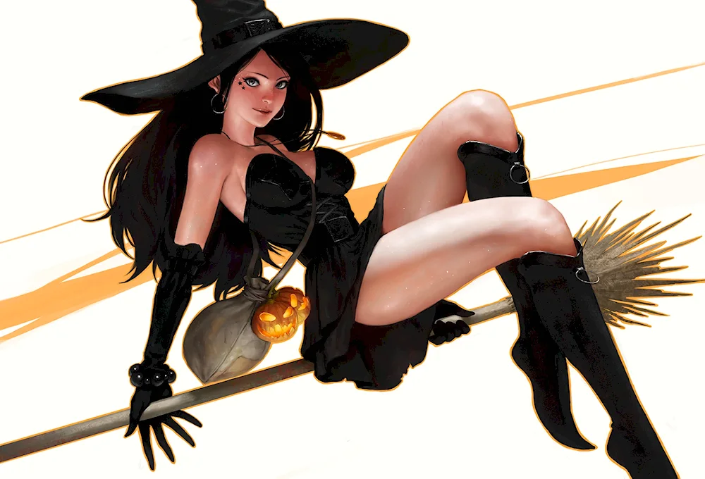 Art Halloween witch on a broomstick