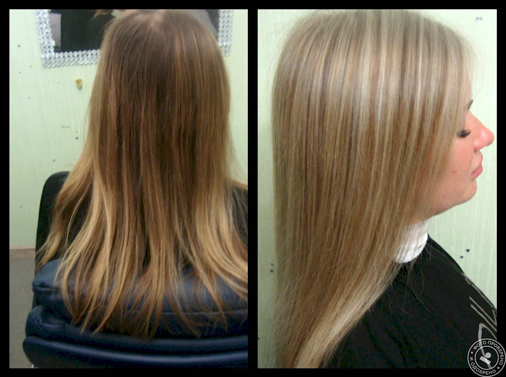 Tinted balm on blonde hair photo before and after
