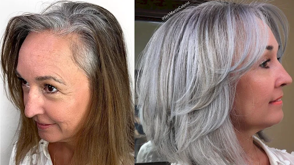 Brown hair on grey hair
