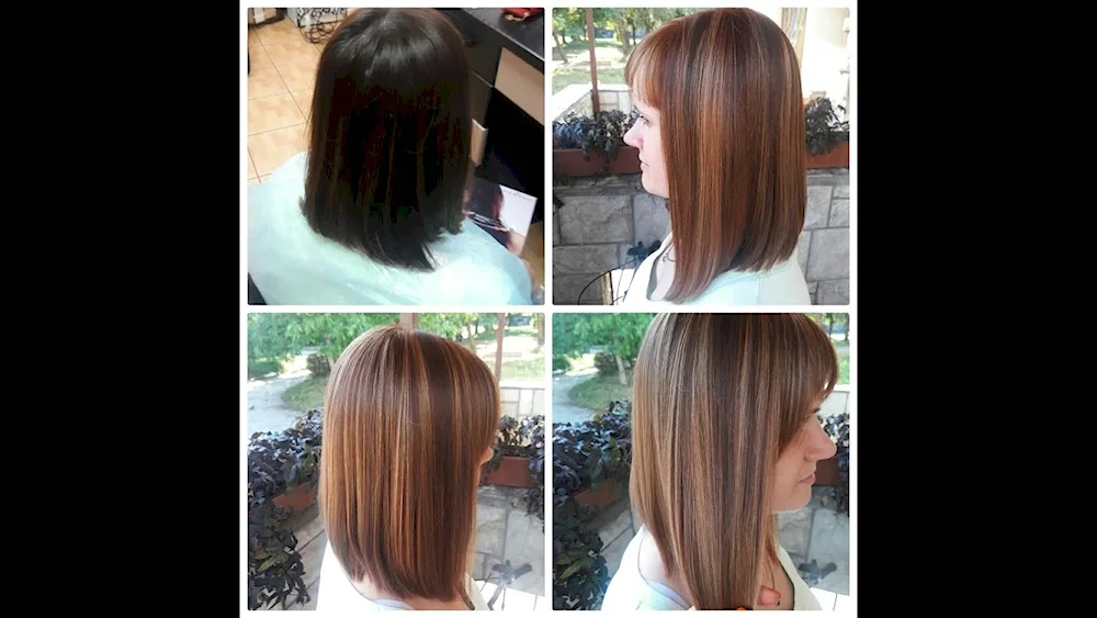 Dark hair colouring. Before and after