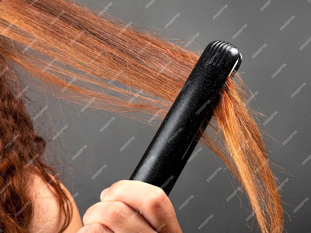 Straightening hair with a flat iron before and after