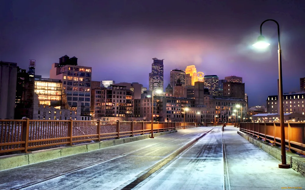 Winter city park at night