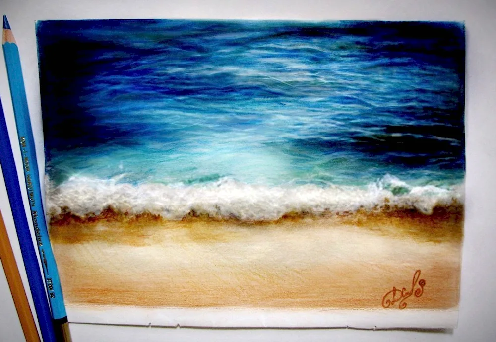 Sea with coloured pencils