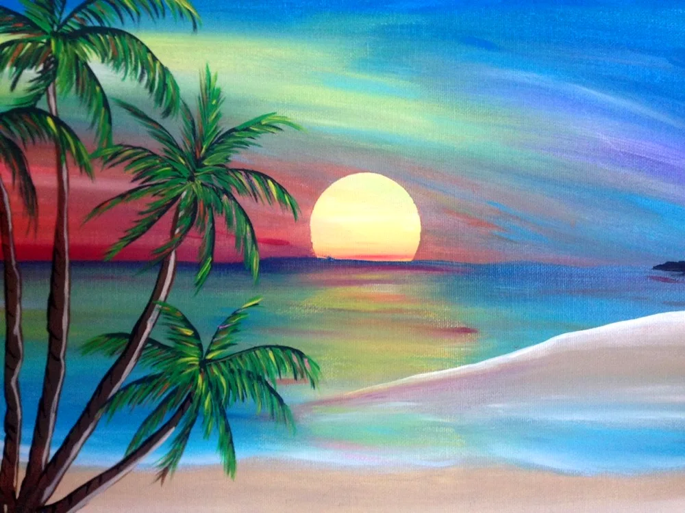 Sea landscape with coloured pencils