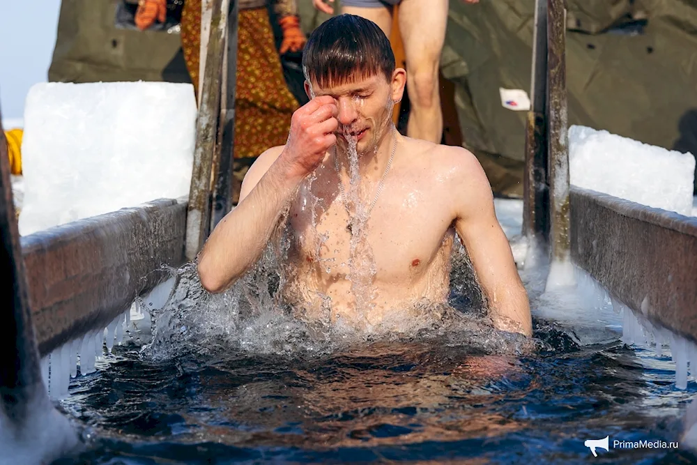 Weasel diving in an ice-hole