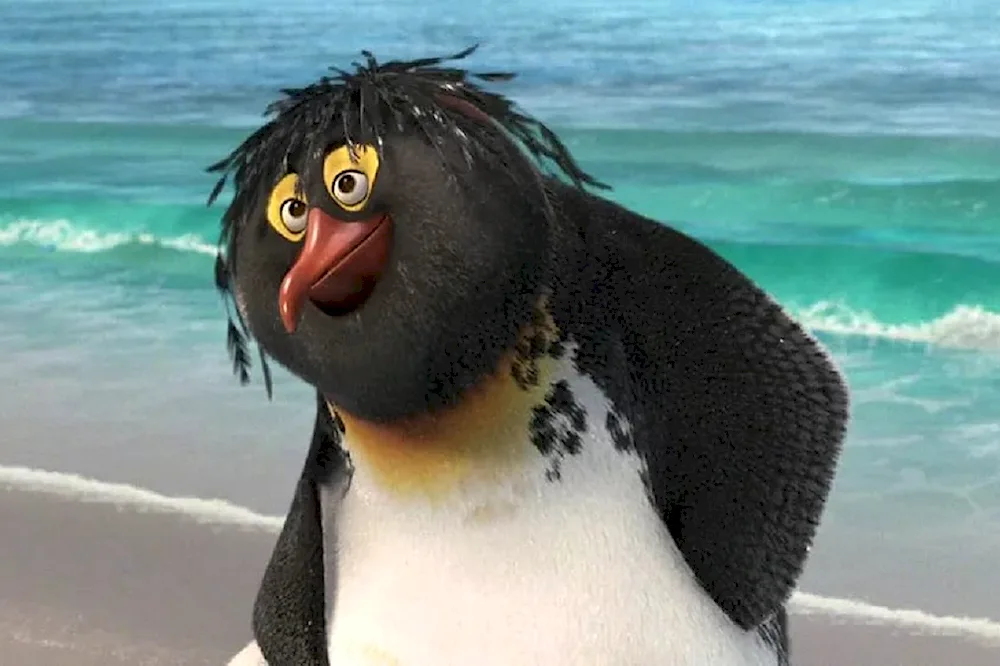 Penguin Cartoon catch the wave. wave