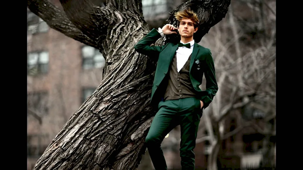 Men in dark green suit