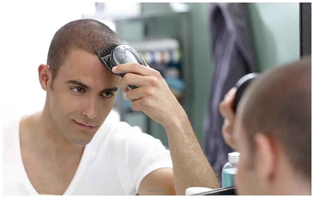 Men's haircuts under machine