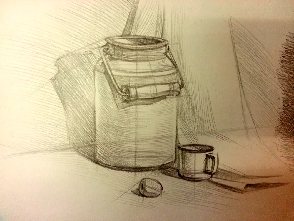 Still life with fruit with pencil