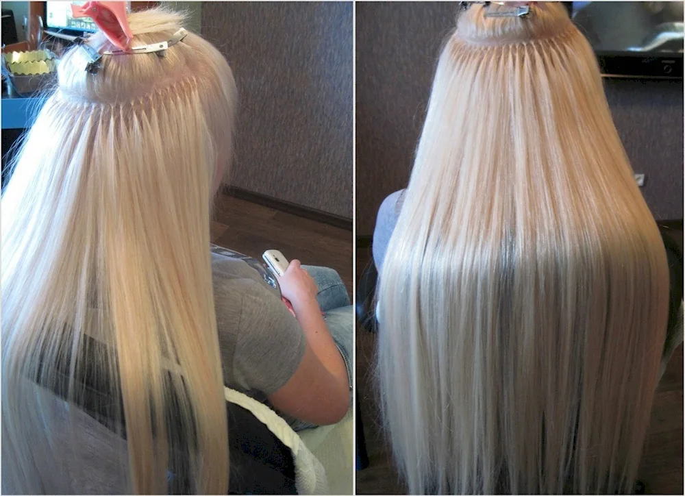 Blonde hair extensions before and after