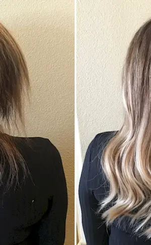 Hair extensions before and after