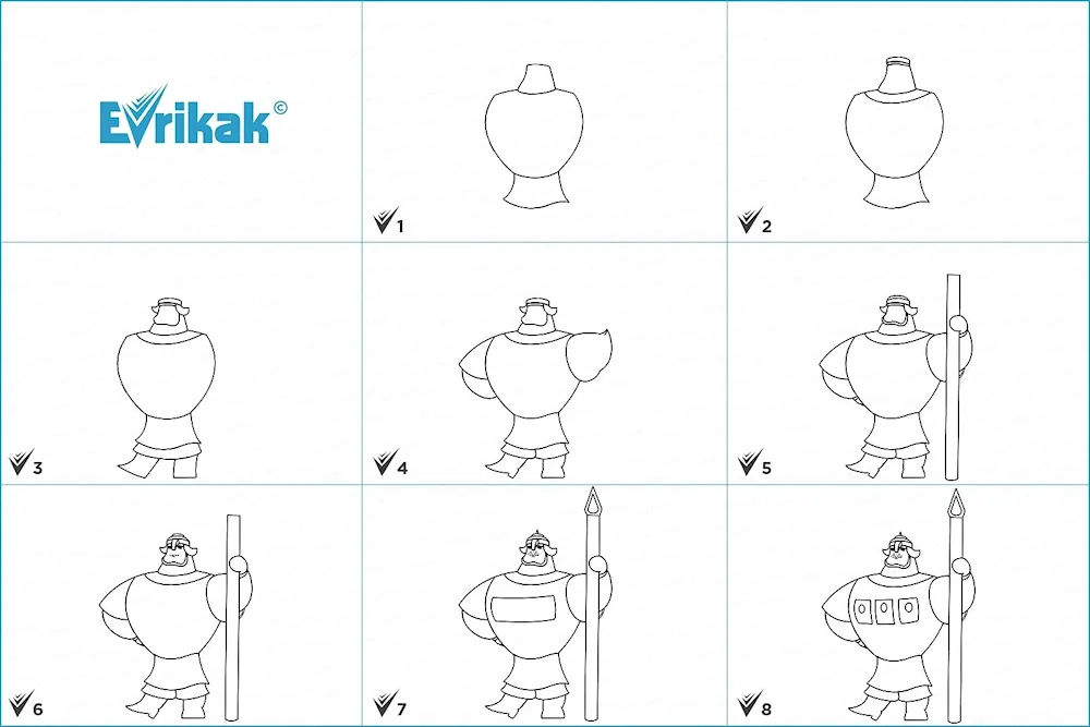 Draw a picture of a bogatyr step by step