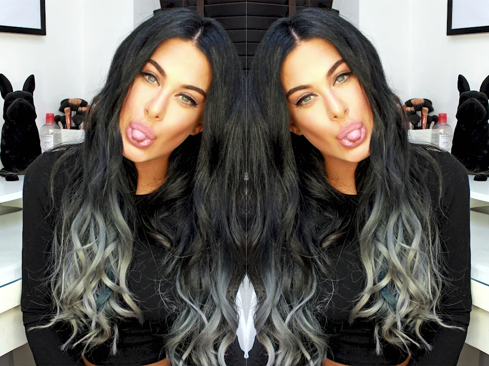 Black hair extensions with white