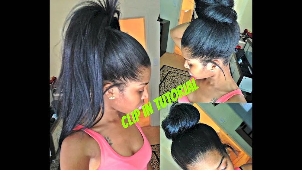 Nano hair extensions in a ponytail
