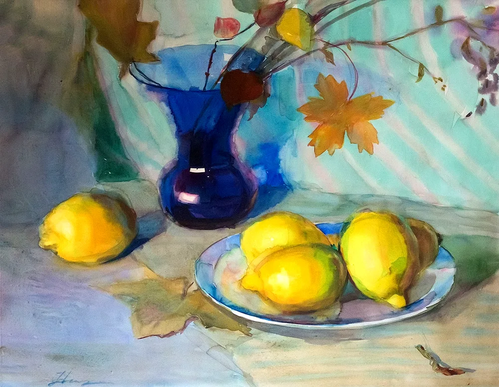 Still life with jug and apple