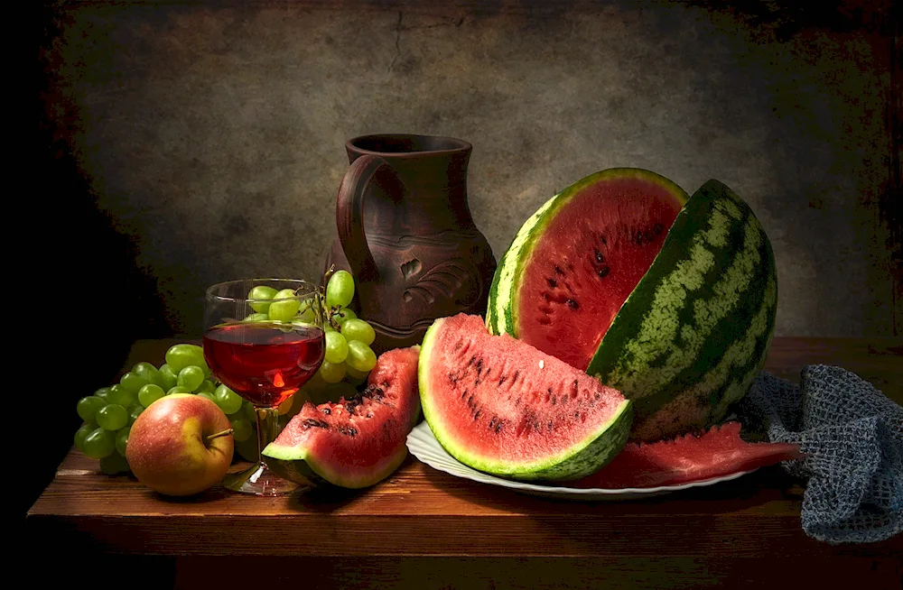 Still Life Watermelon Grape Pitcher Olga Bazanova