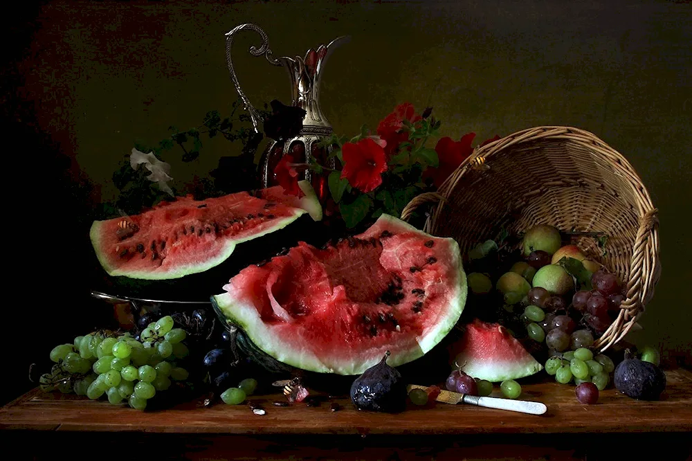 Still Life Watermelon Grape Pitcher Olga Bazanova