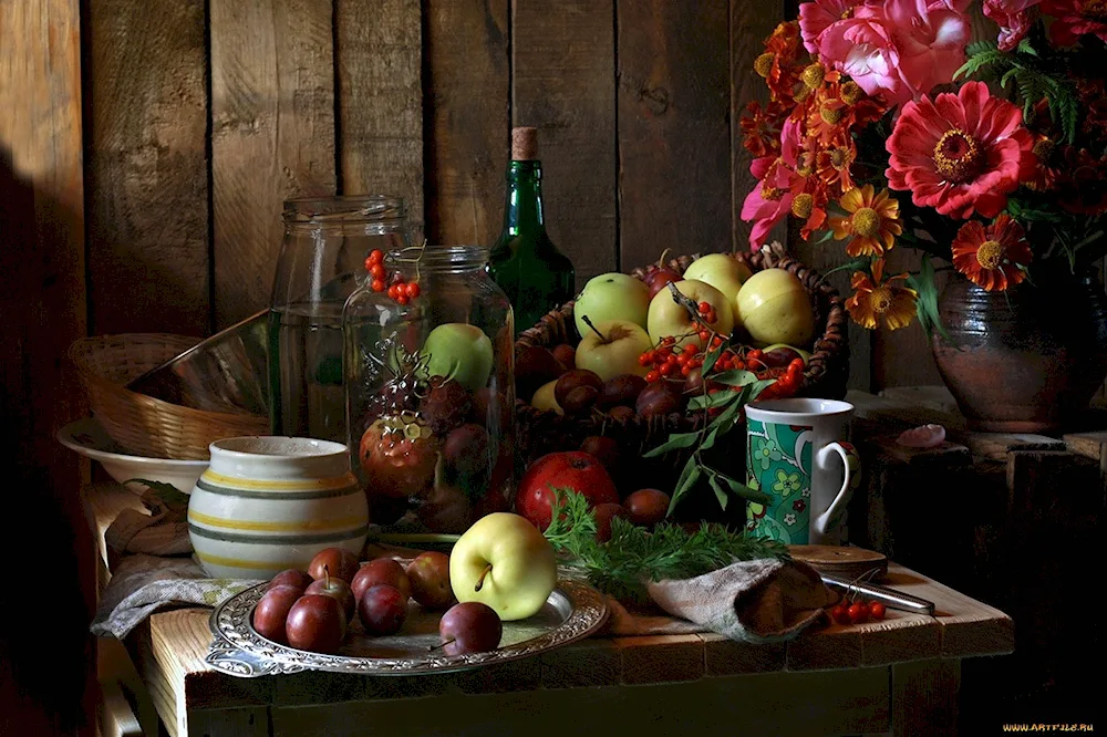 Rustic still life with food