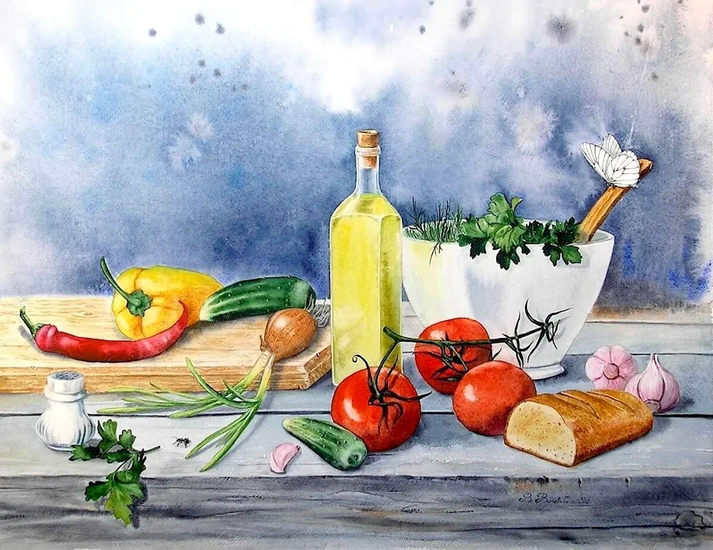 Flowers still life with coloured pencil