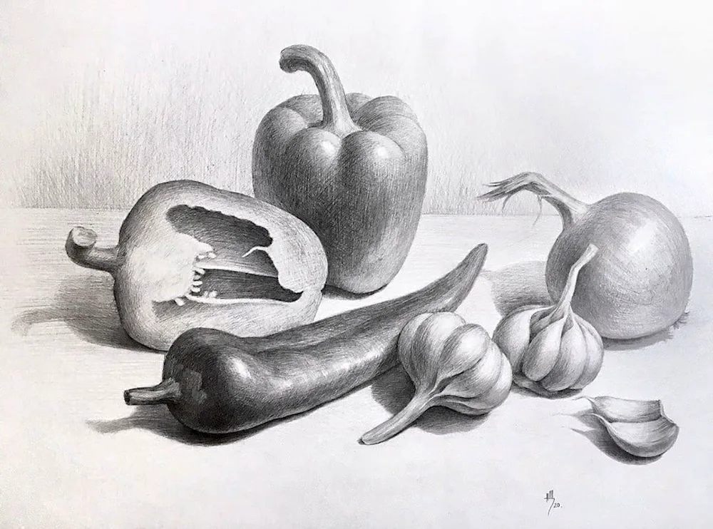 Fruit Still Life with Pencil