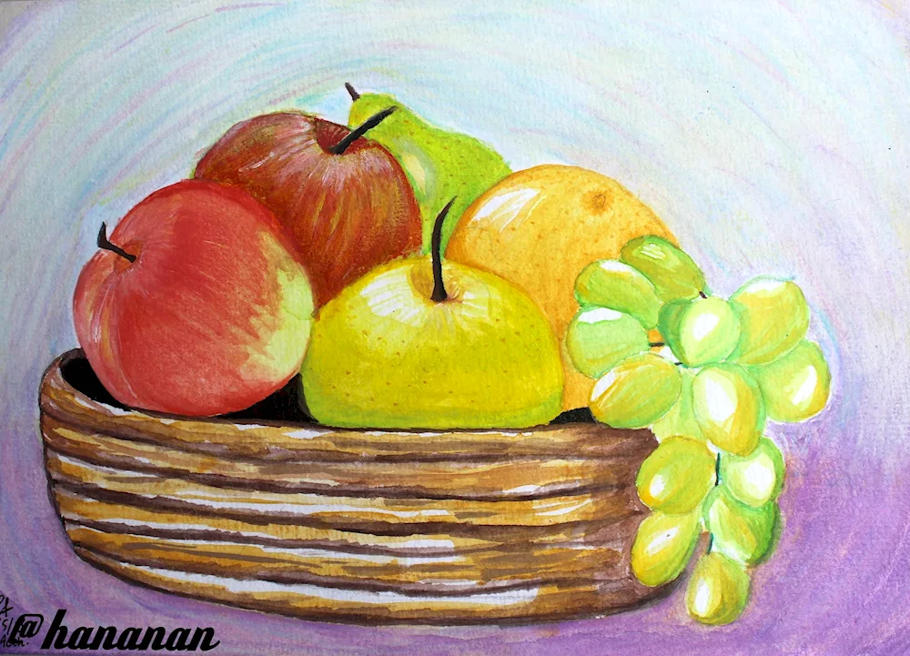 Pencil still life with fruit for children