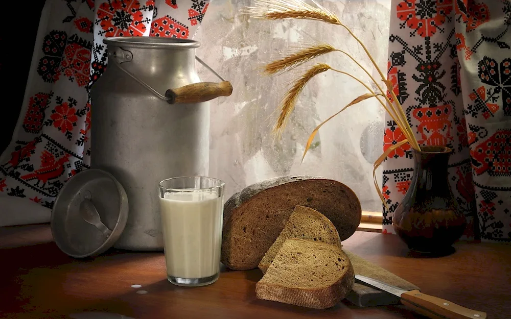 Still Life with bread and milk