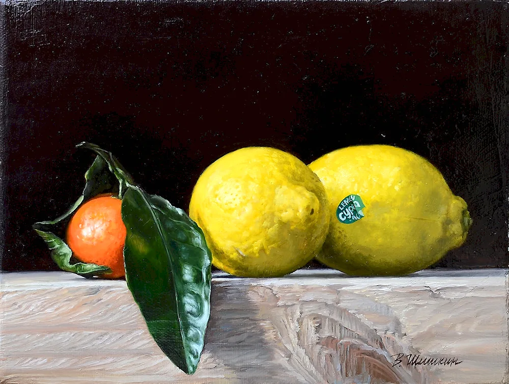 Lemon still life with tangerines