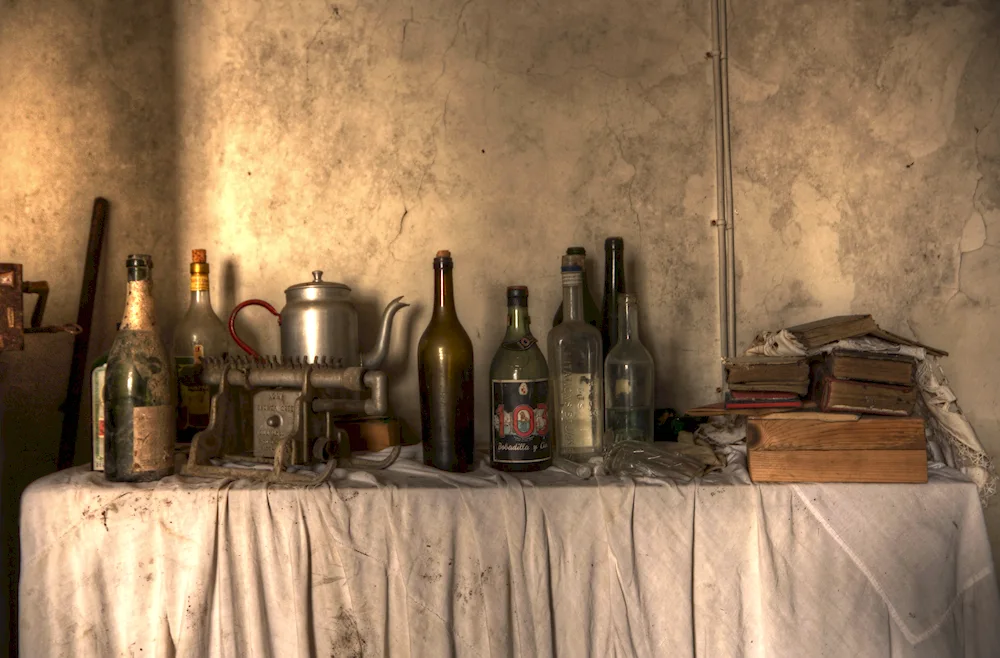 Still life with wine bottles