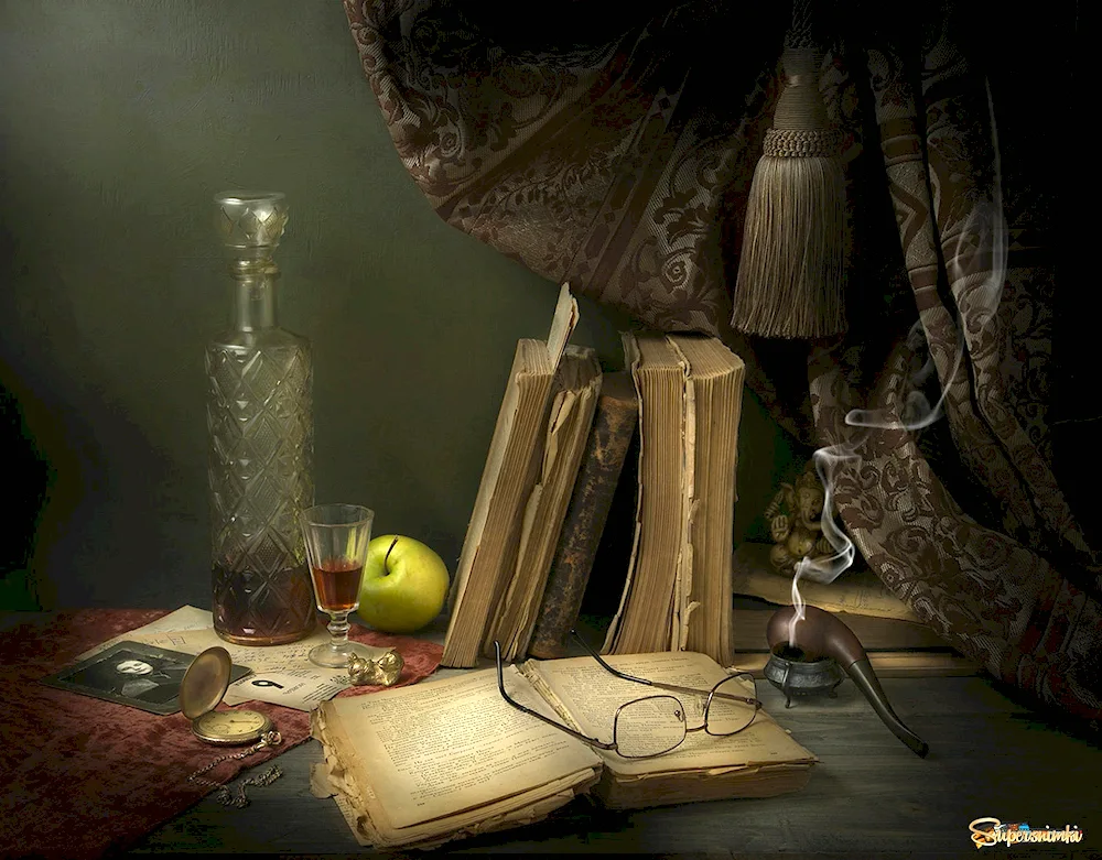 Still Life with Old Books by Sergey Andriyaki Andriyaki