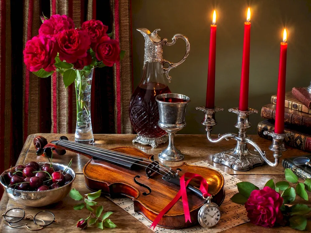 Still Life with Musical Instruments still life with candles and flowers