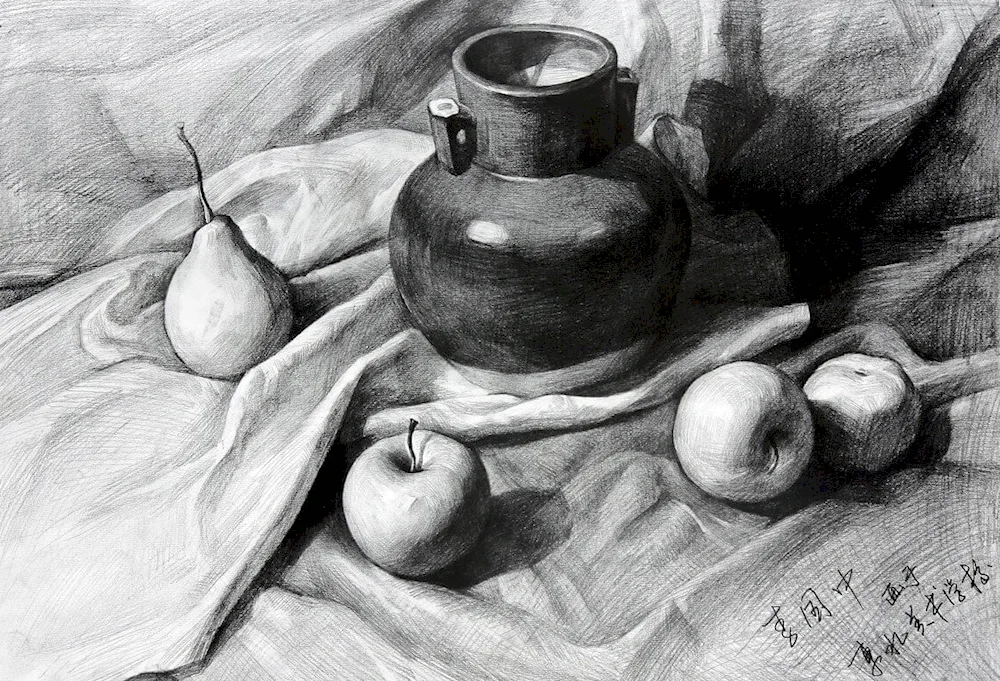 Fruit Still Life with Pencil Yuri Kushevsky