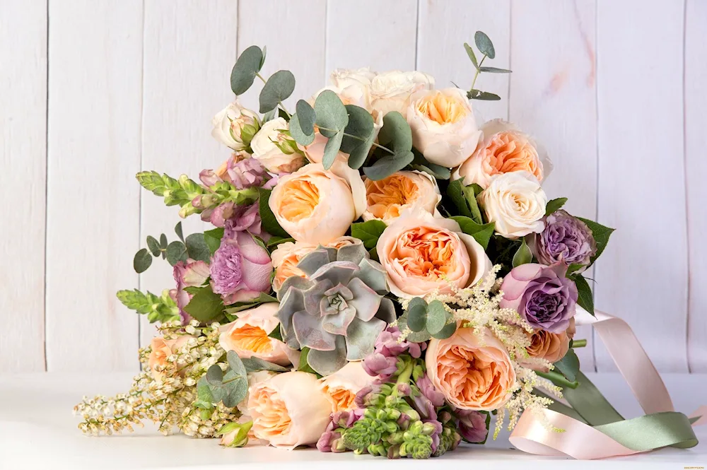 Delicate bouquet of peony roses