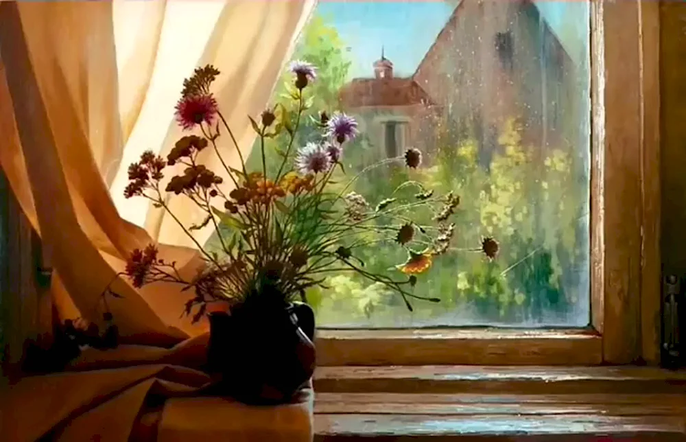 Still life flowers on the window