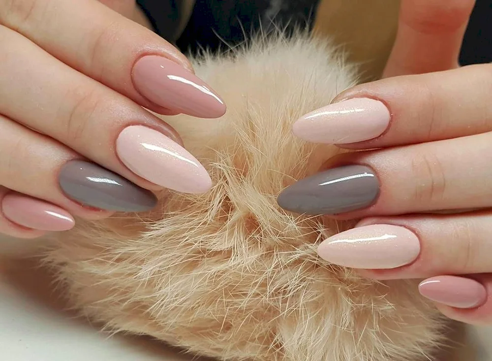 Nude manicure almond extension