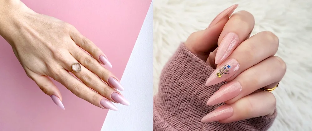 Nude almond manicure