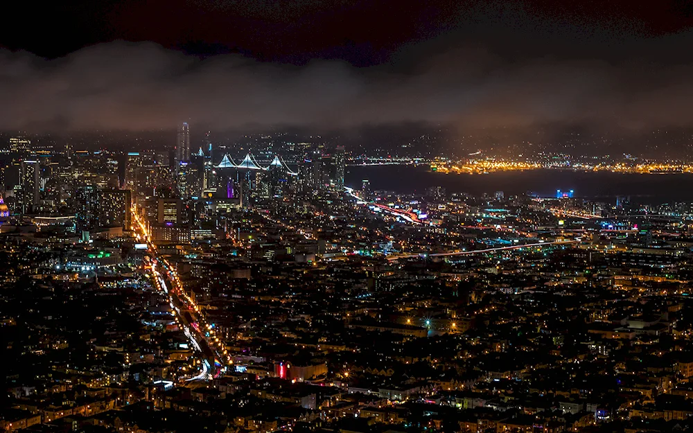 Night Moscow from a bird's eye view