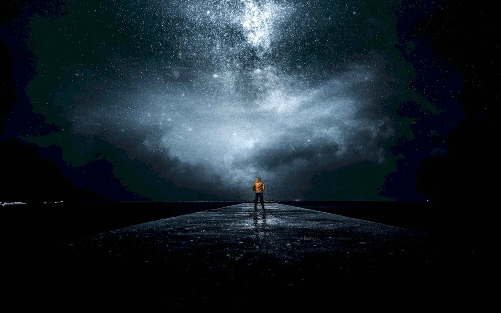 Night sea moon moon stars