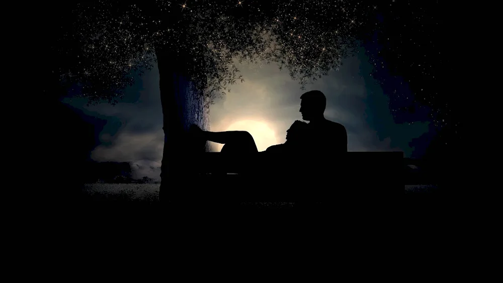 Night silhouettes of a man and a woman