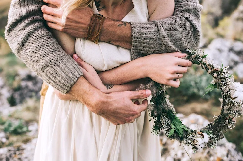 Man and woman embracing