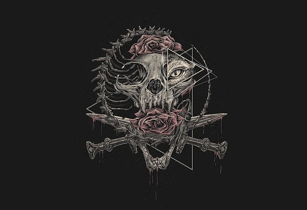Skeleton of a cat with the name of the bones