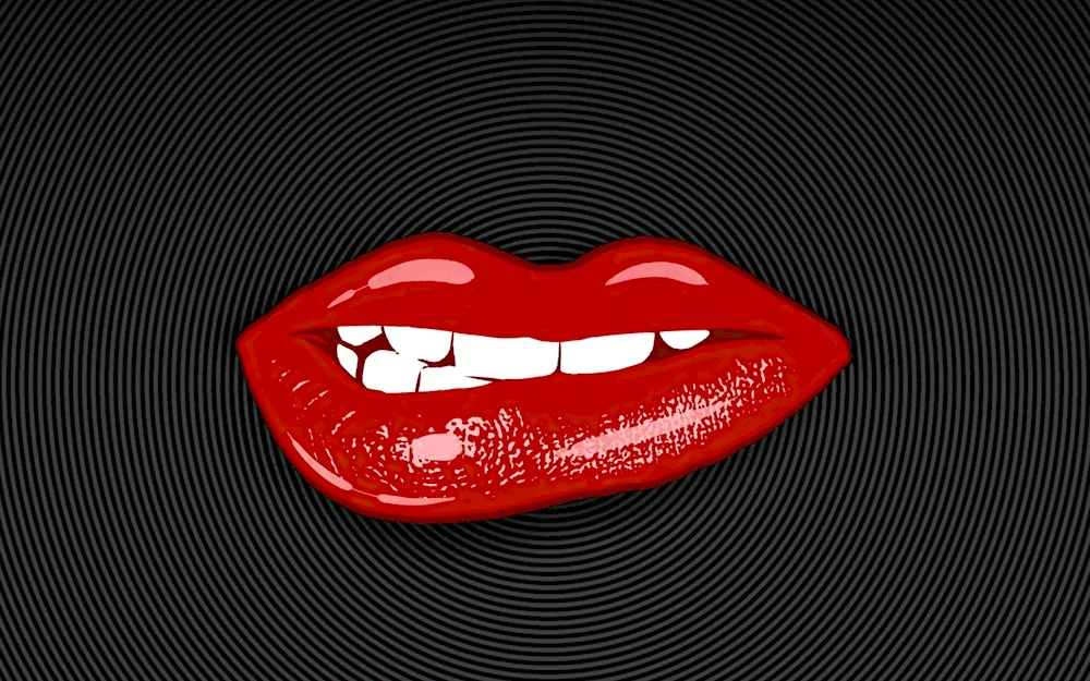 Red lips on black background