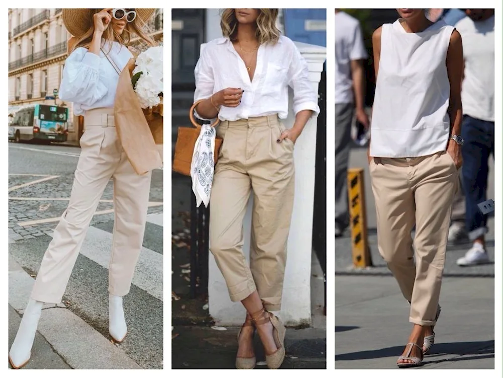 A look with beige trousers