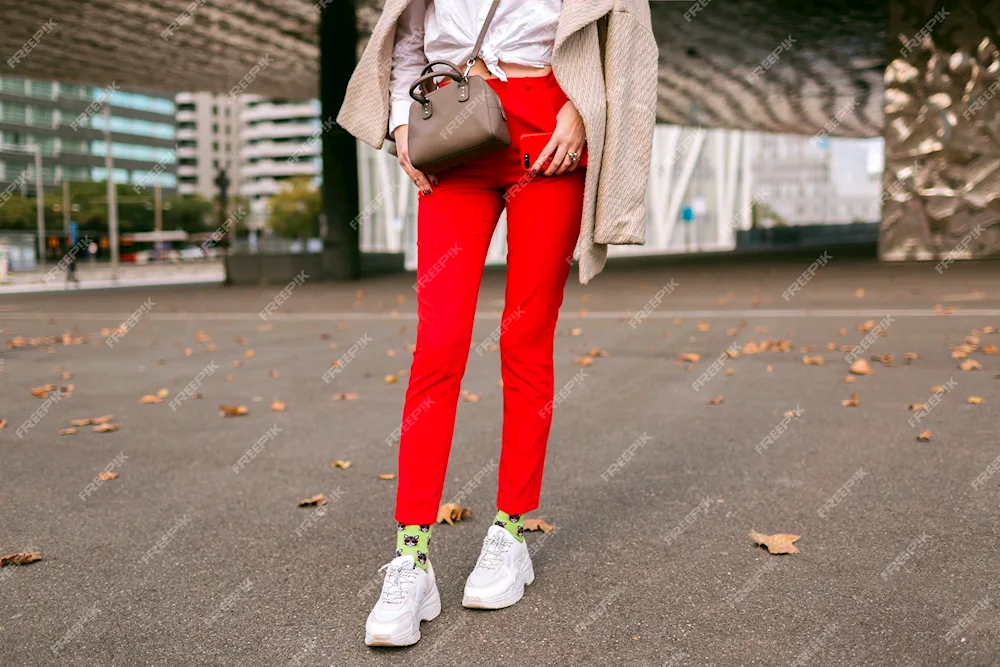 Red trousers with red trousers