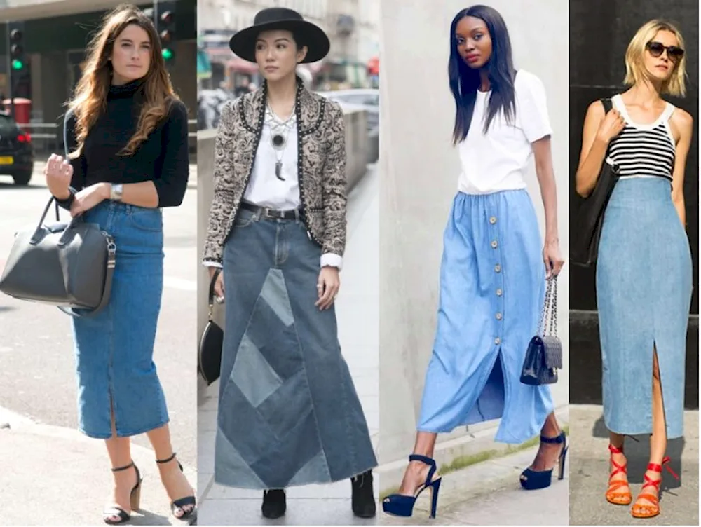 Overshirts with long denim skirt