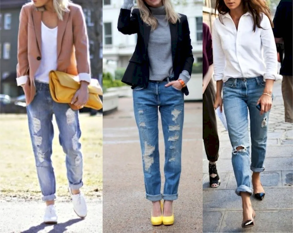 Shoes under ripped jeans for women